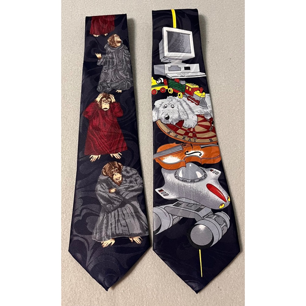 Marco Polo Italian Style Men Novelty Ties Three Wise Monkeys Retro Tech Navy 2PK